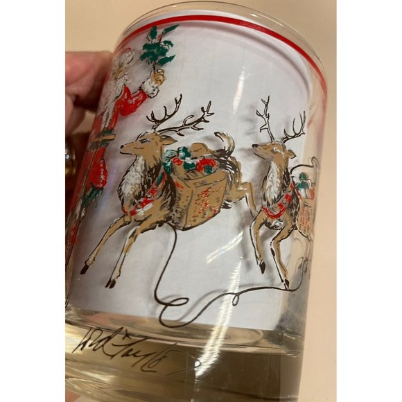 VTG Lord & Taylor Tumblers 'Santa On Bicycle With Reindeer' - Ceraglass-  7 - Picture 4 of 12